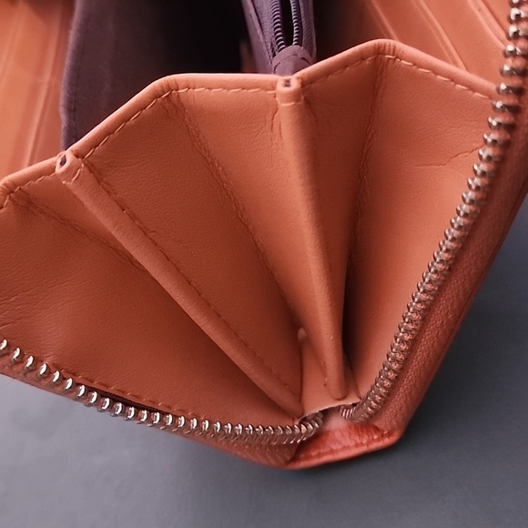 Bostanten Orange Leather Floral Embossed Wallet Wristlet - Picture 13 of 13